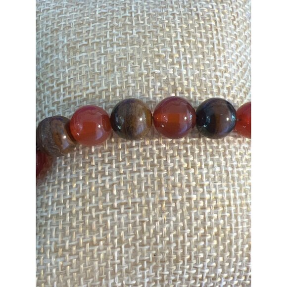 Vintage Sterling Silver Red Carnelian Bead Bracelet Center Swirl Estate 8" - Picture 4 of 5